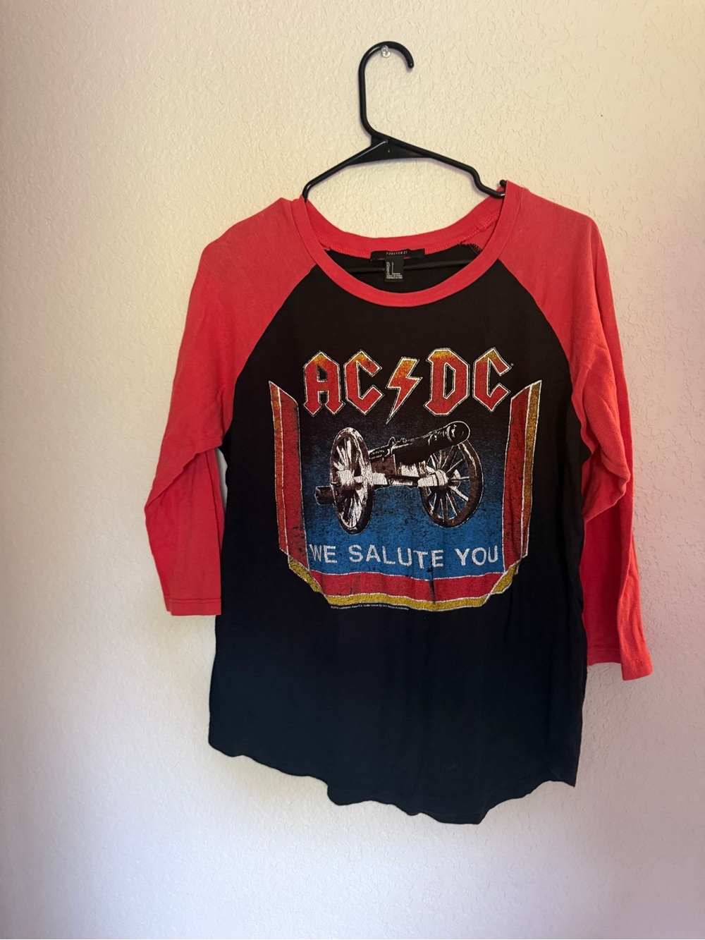 Forever 21 AC/DC Raglan Tee - Red & Black
